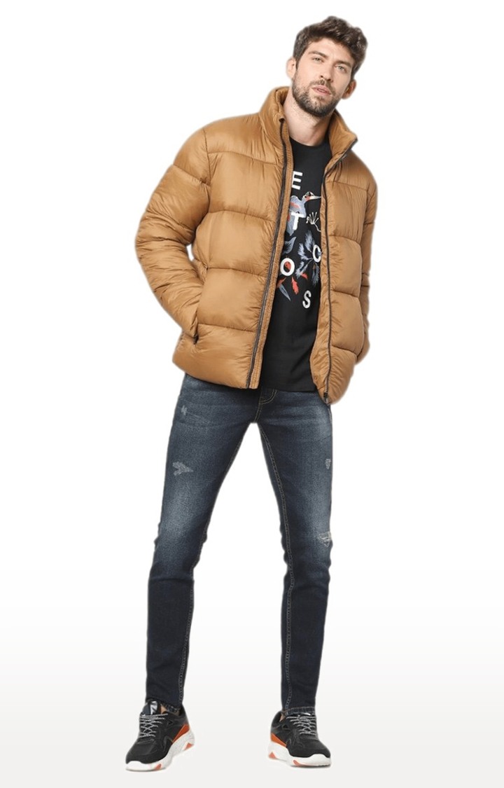 Men's Brown Nylon Solid Bomber Jackets