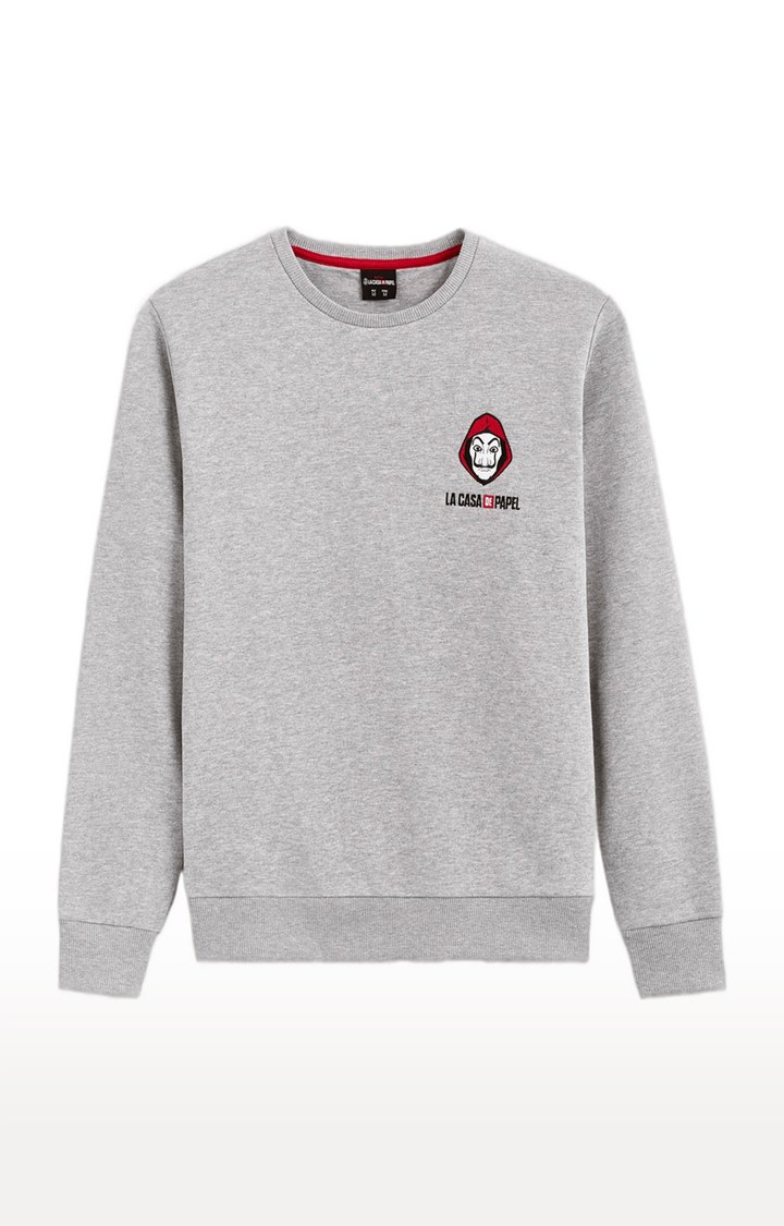 Men's Grey Cotton Blend Melange Textured SweatShirt