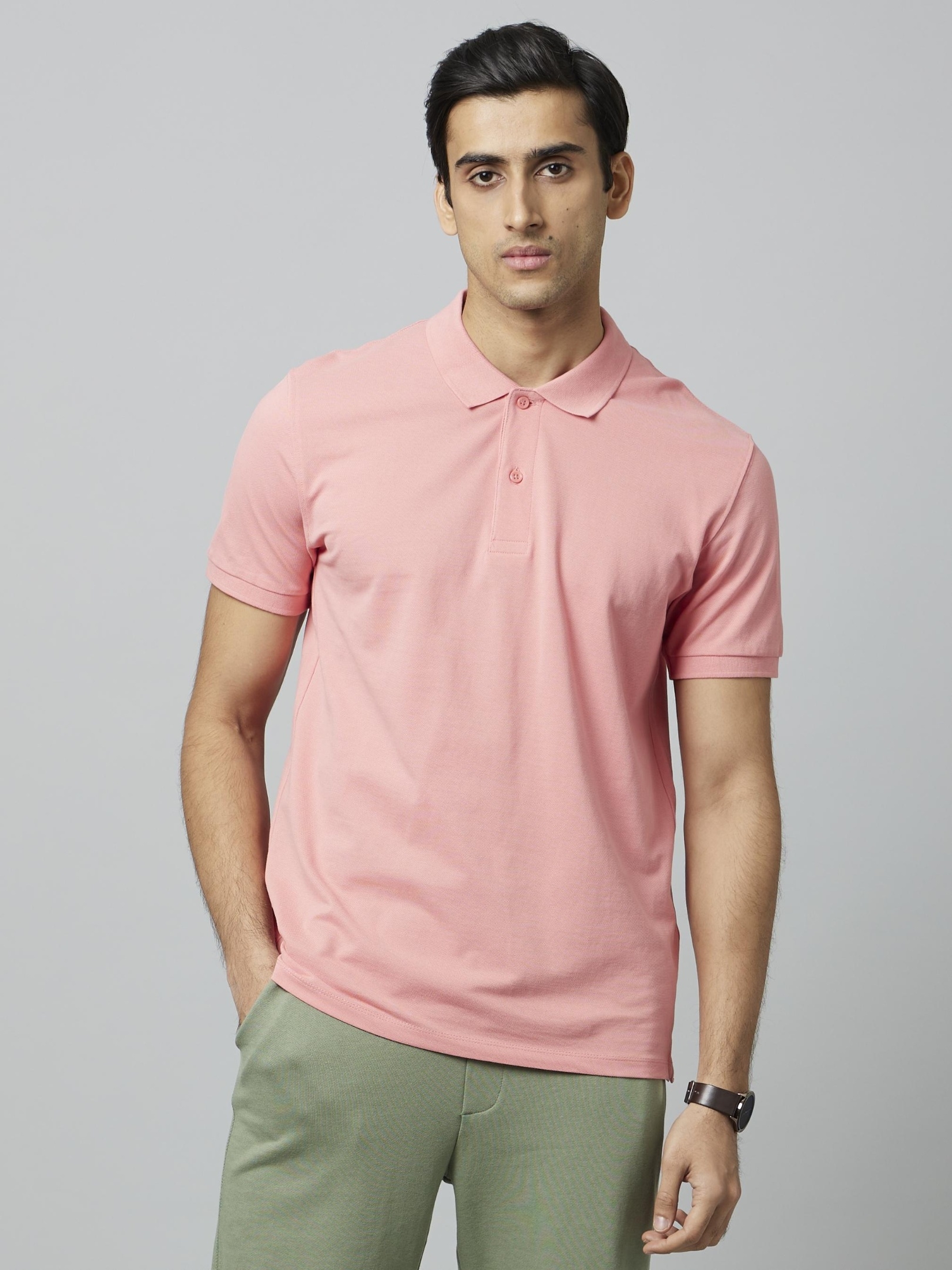 Celio Solid Pink Short Sleeves Polo