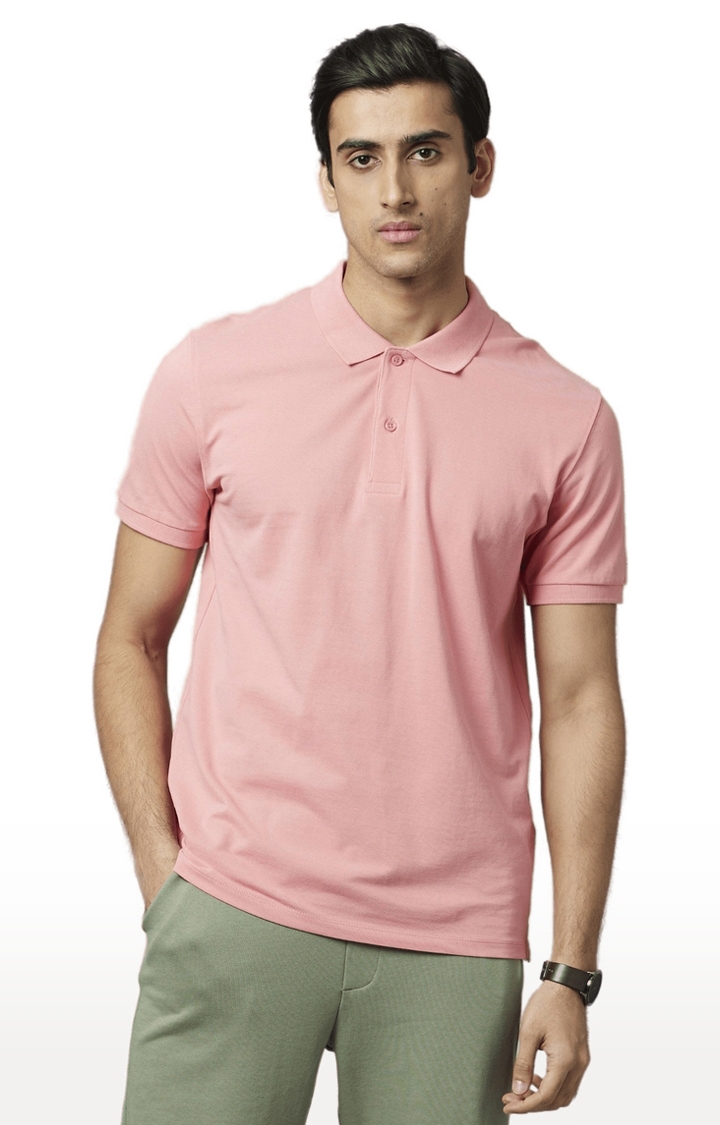 Men's Pink Cotton Solid Polos