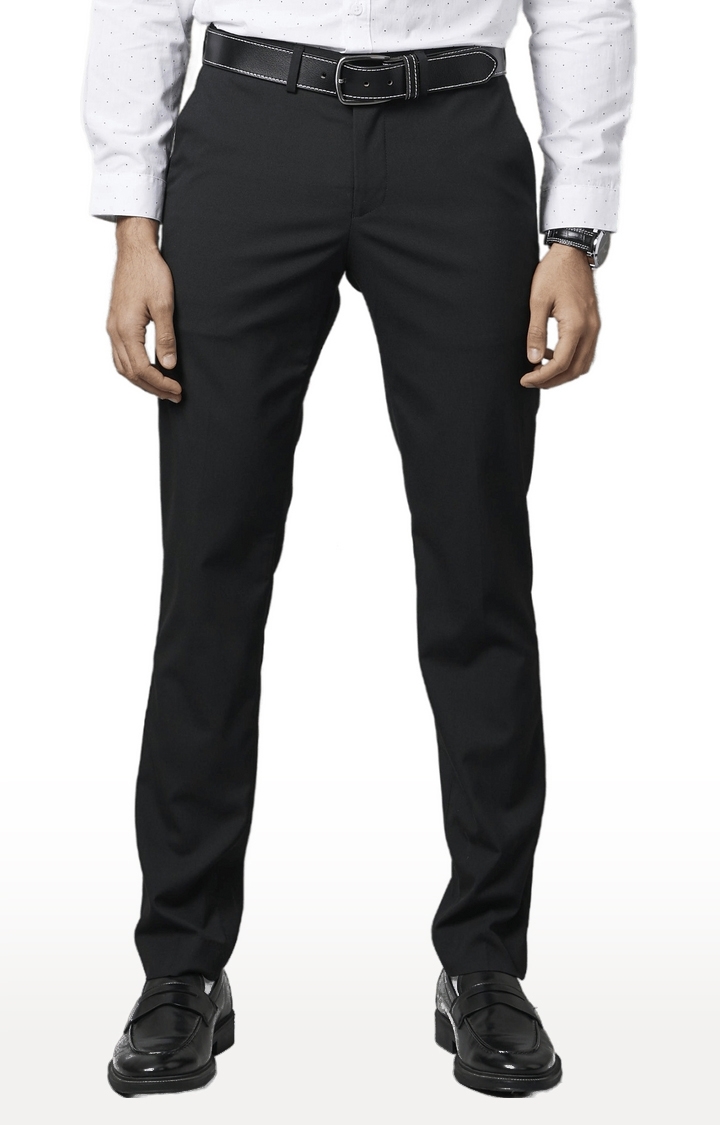 Men's Black Blended Solid Trouser