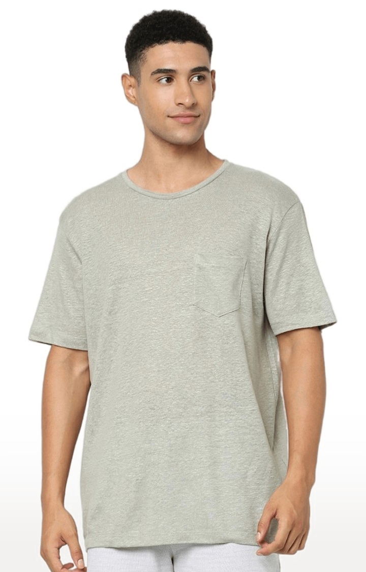 Men's Grey Linen Melange Textured Oversized T-Shirt