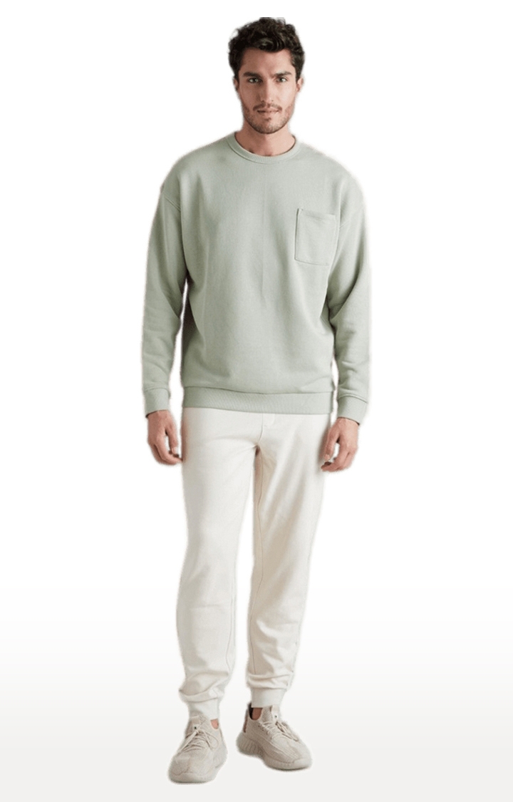 Men's Green Cotton Blend Solid SweatShirt