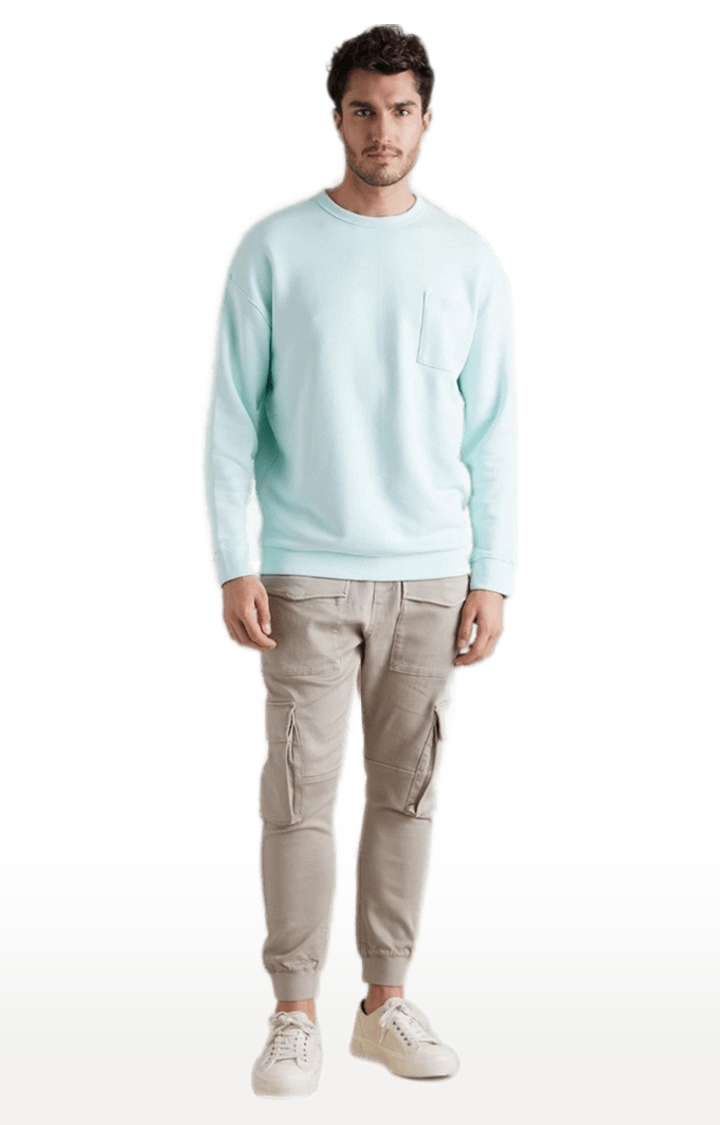 celio | Men's Blue Cotton Blend Solid SweatShirt