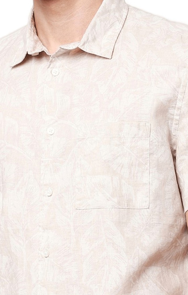 Men's Beige Cotton Printed Casual Shirt