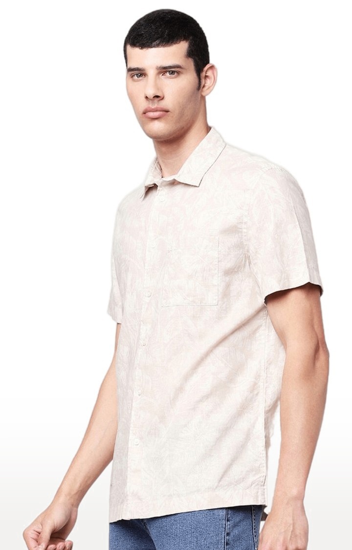 Men's Beige Cotton Printed Casual Shirt