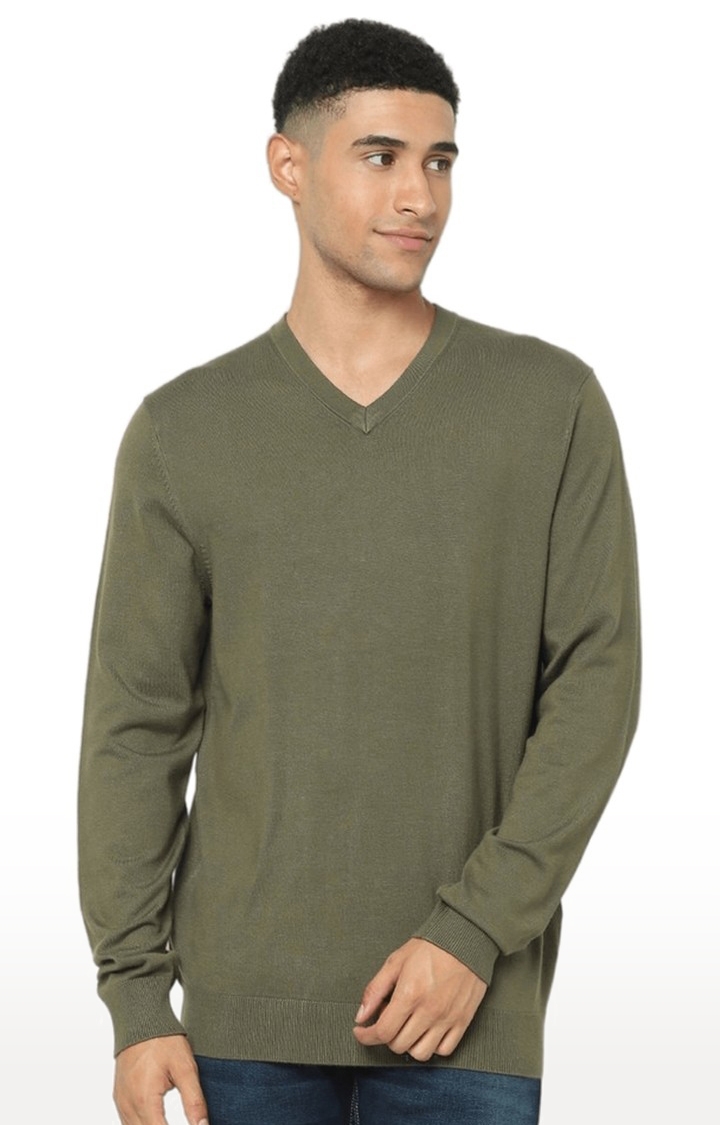 Men's Green Blended Solid Sweaters