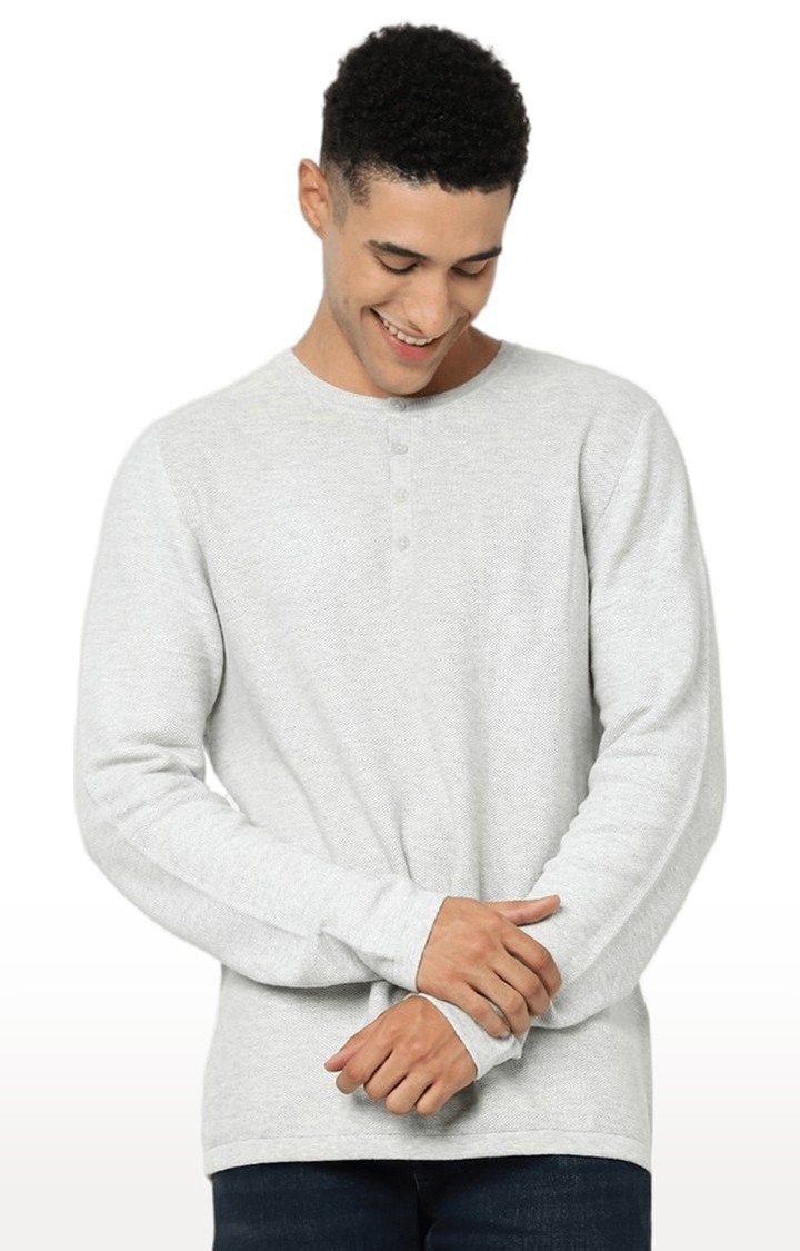 celio | Men's Grey Cotton Melange Textured Sweaters