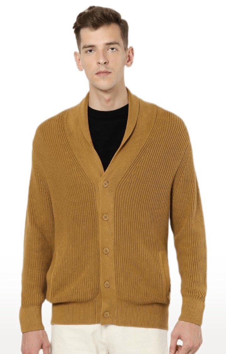 Men's Light Brown Cotton Textured Sweaters