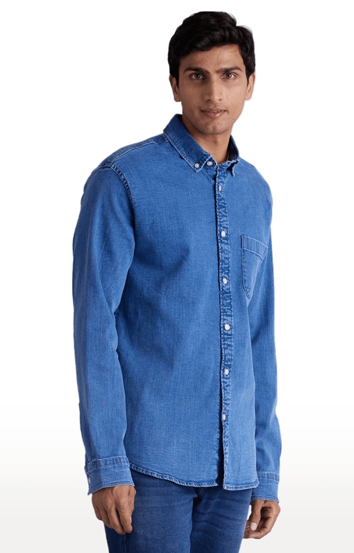 celio | Men's Blue Cotton Solid Casual Shirt
