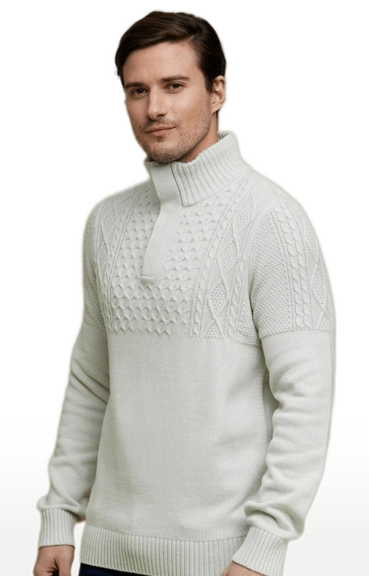 celio | Men's Grey Cotton Blend Textured Sweaters