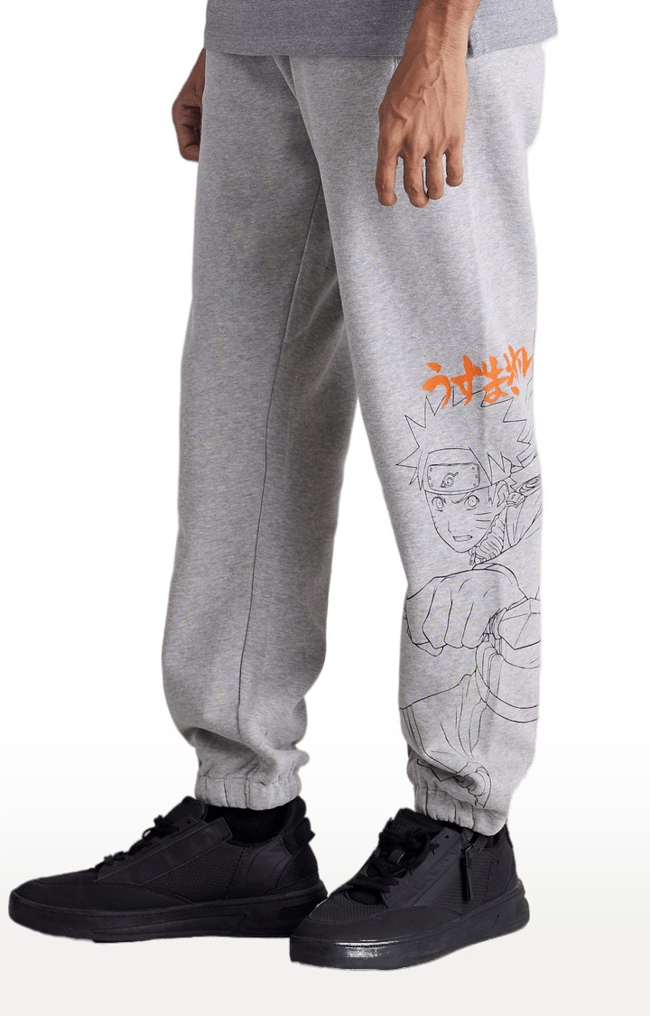 Men's Grey Cotton Blend Graphics Casual Joggers