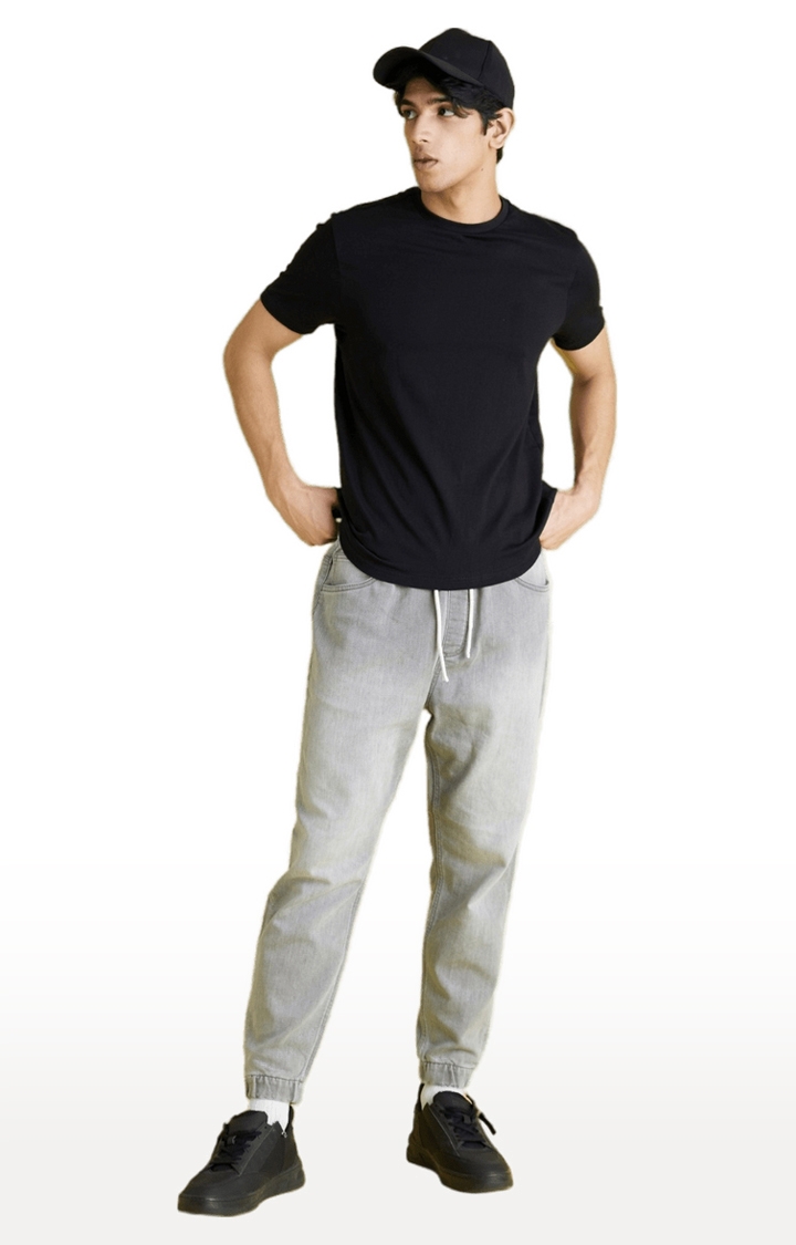 Men's Grey Polycotton Solid Joggers Jeans