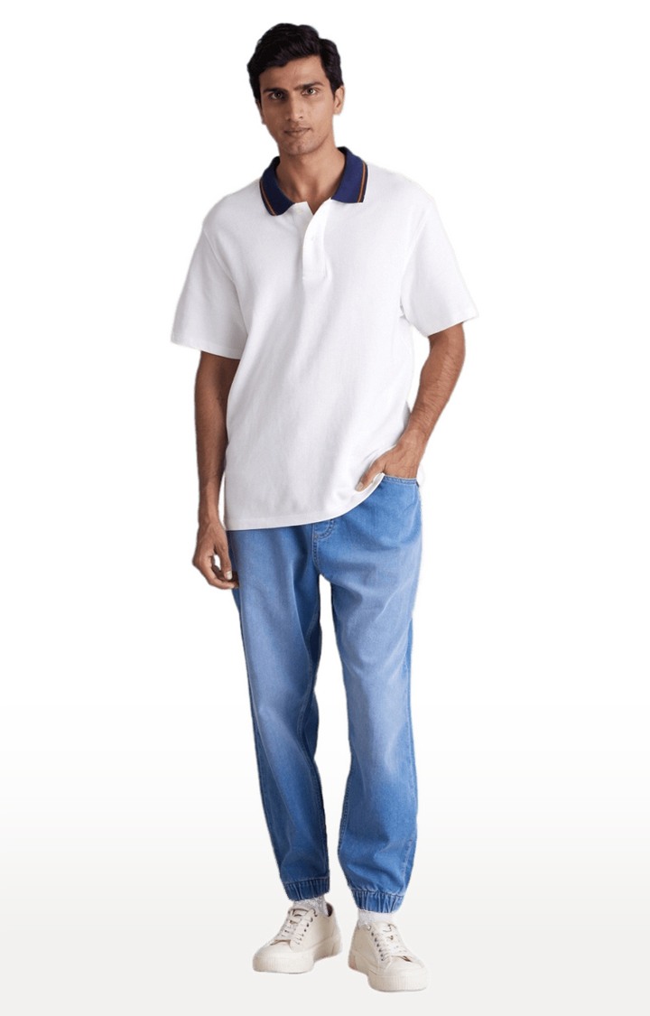 Men's Blue Polycotton Solid Joggers Jeans
