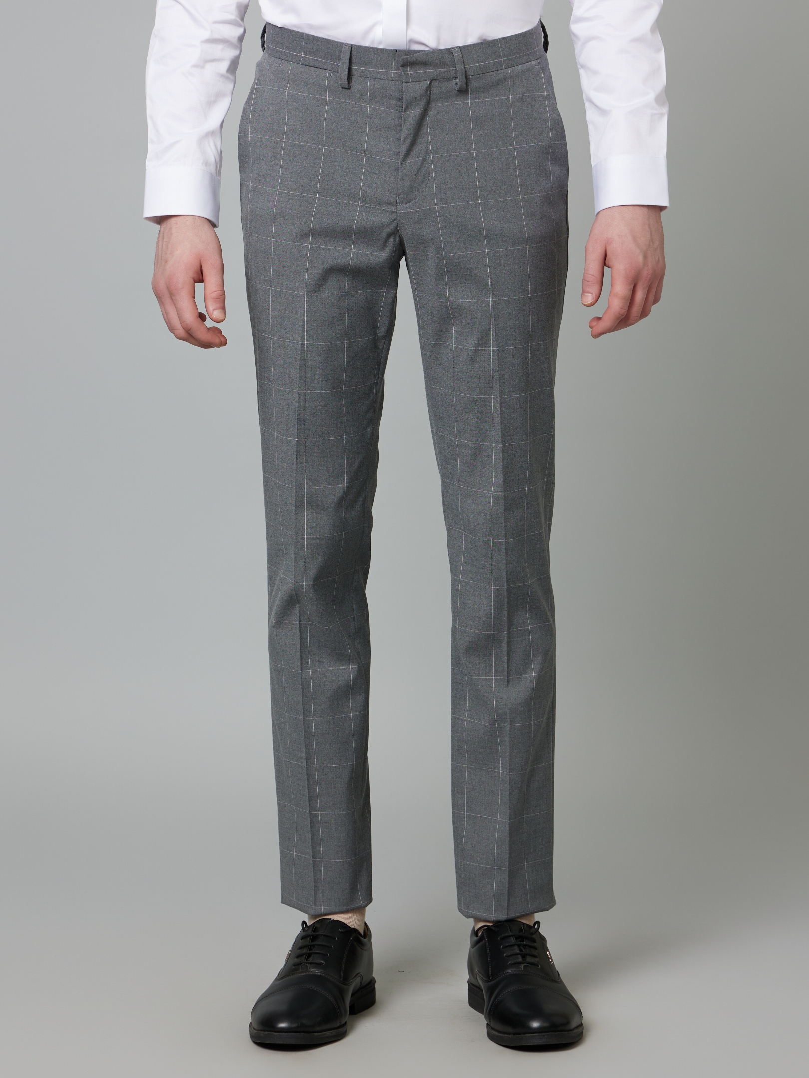 Buy Men Grey Super Slim Fit Check Flat Front Formal Trousers Online   858596  Louis Philippe