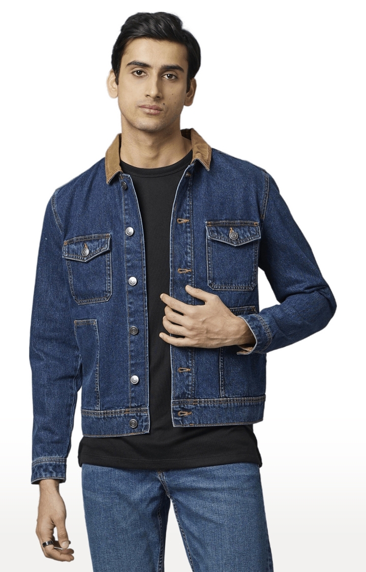 celio | Men's Blue Cotton Solid Denim Jackets