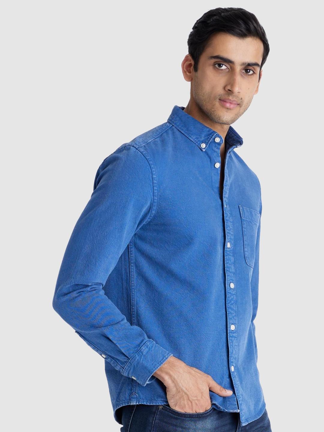 Celio Mens Blue Abstract Denim Shirt