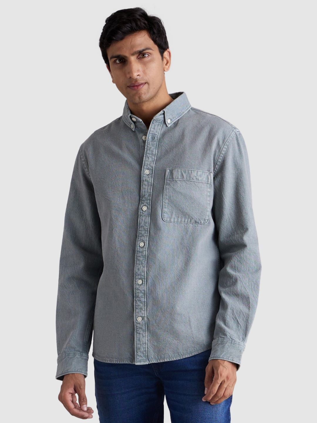celio | Men's Grey Cotton Solid Casual Shirt