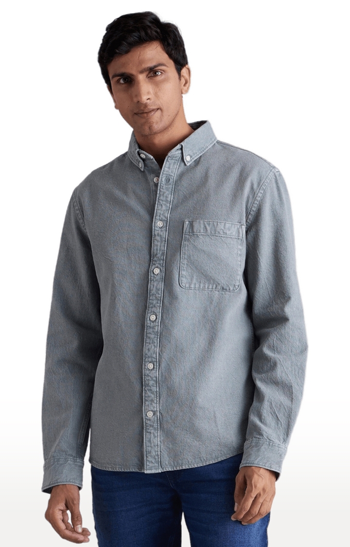celio | Men's Grey Cotton Solid Casual Shirt