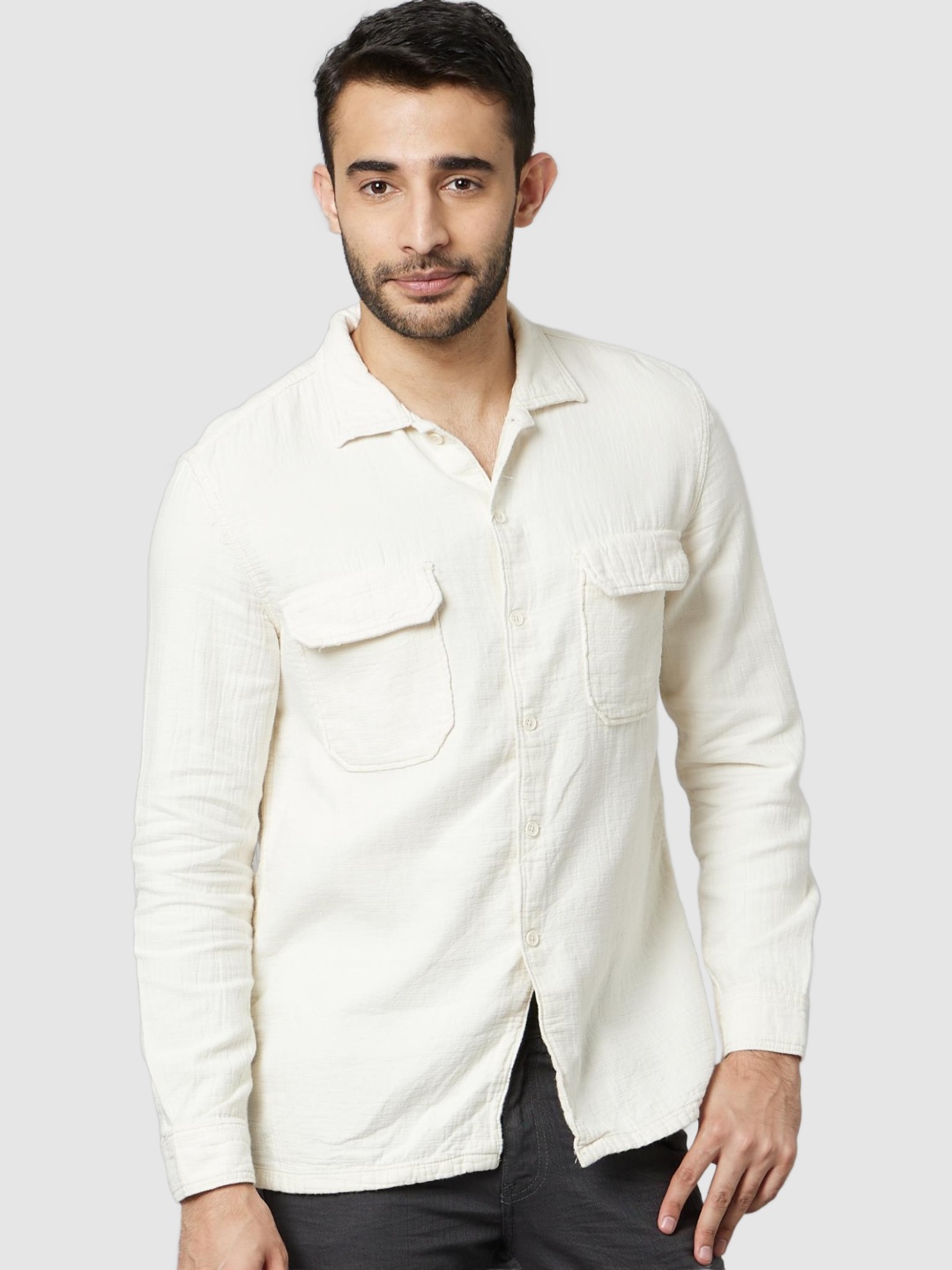 Celio Mens Off-White Solid Shirt