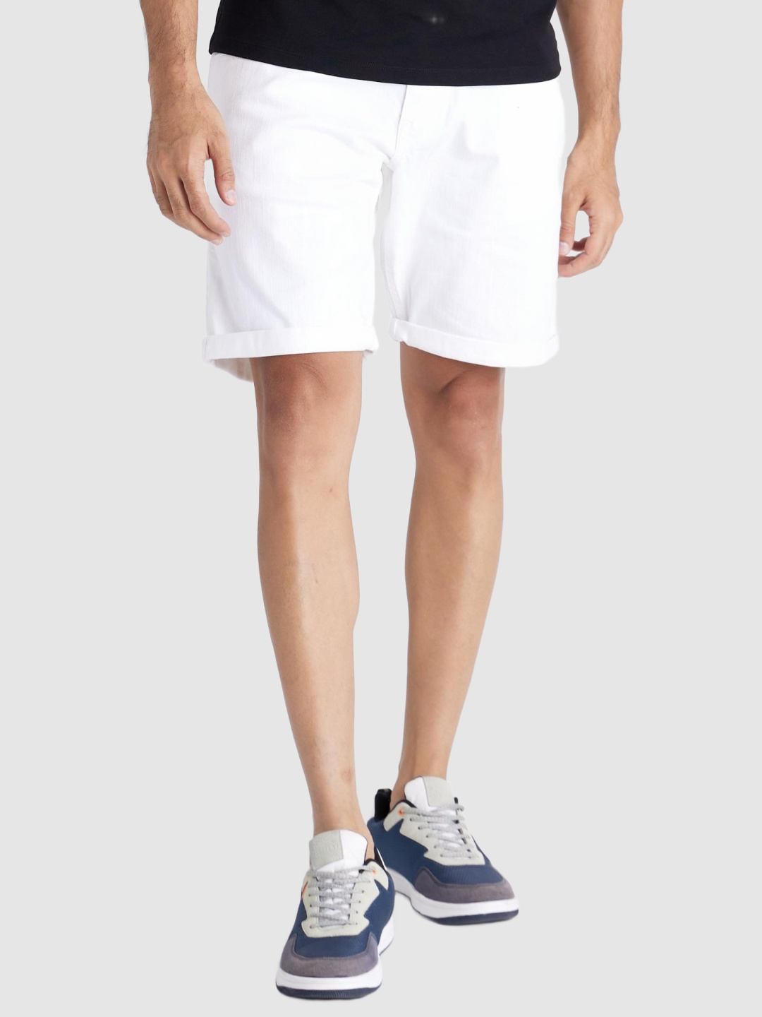 Celio Mens White Solid Denim Bermuda Shorts