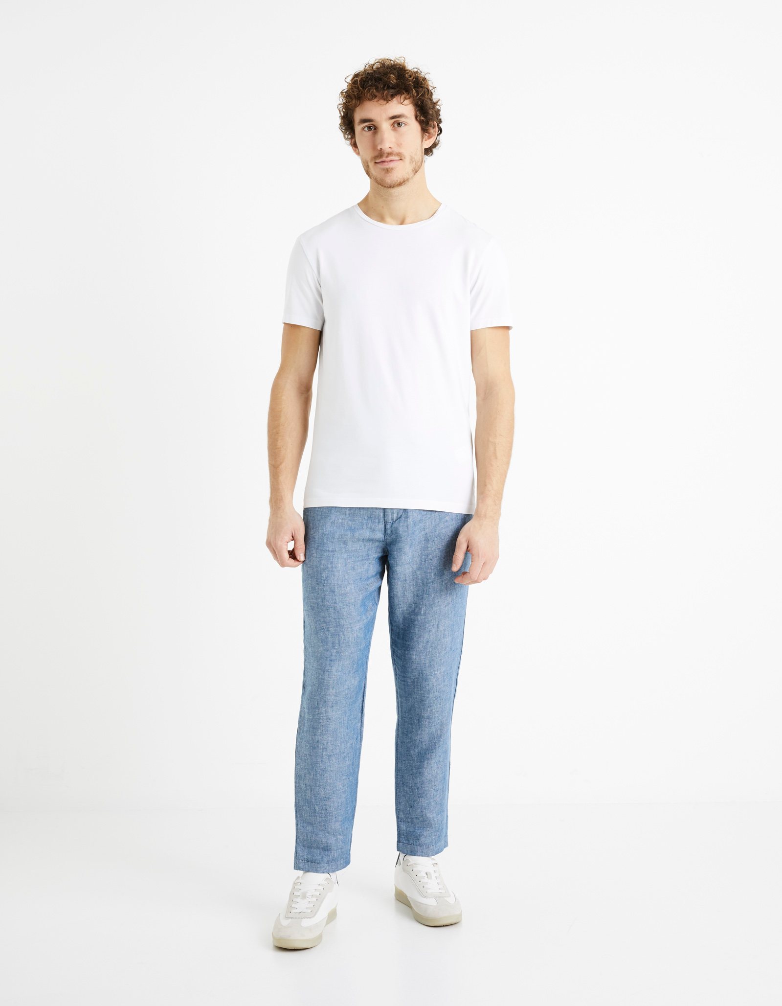 Men's Blue Linen Melange Casual Pant