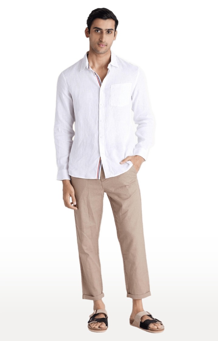 celio | Men's Beige Blended Solid Trouser