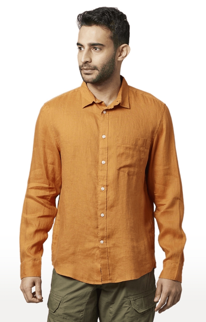 celio | Men's Orange Linen Solid Casual Shirt