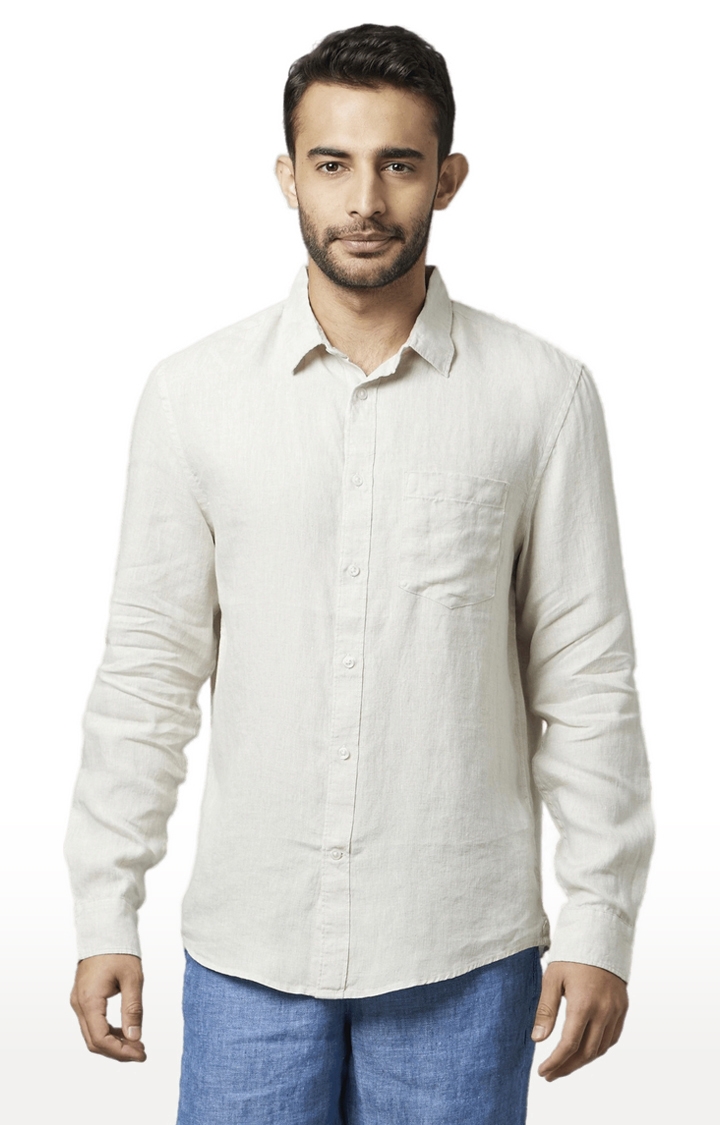 celio | Men's White Linen Solid Casual Shirt