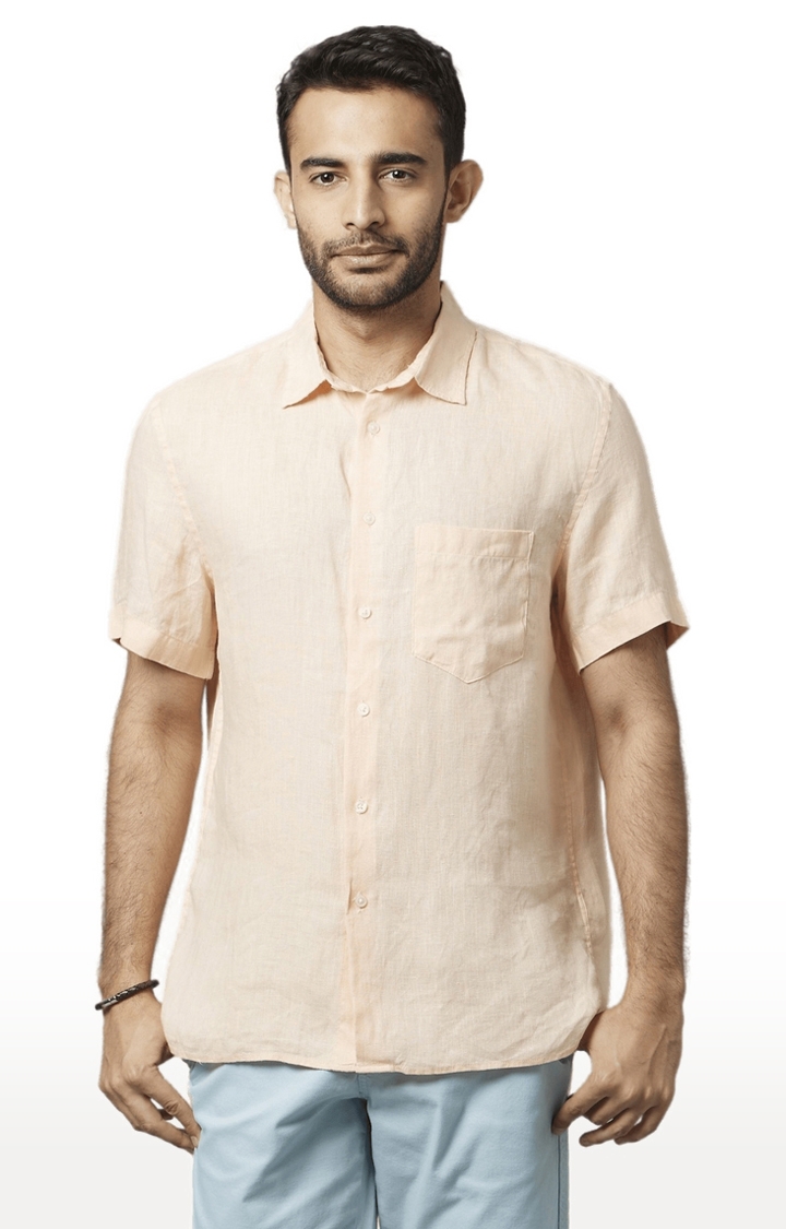 Men's Orange Linen Solid Casual Shirt
