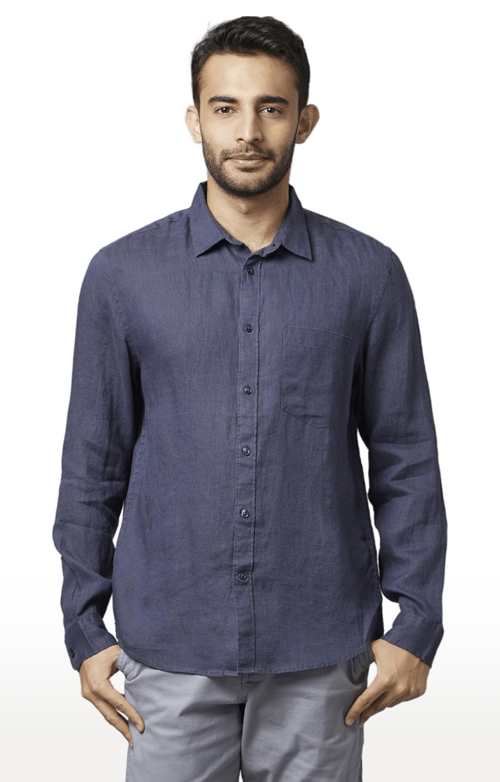 Men's Grey Linen Solid Casual Shirt