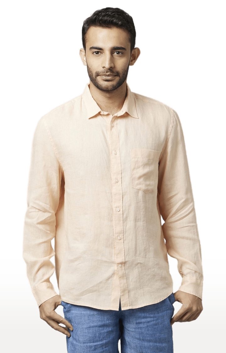 Men's Orange Linen Solid Casual Shirt