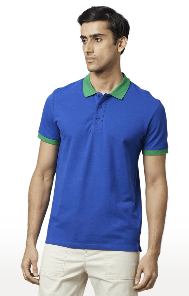 celio | Men's Blue Cotton Solid Polos