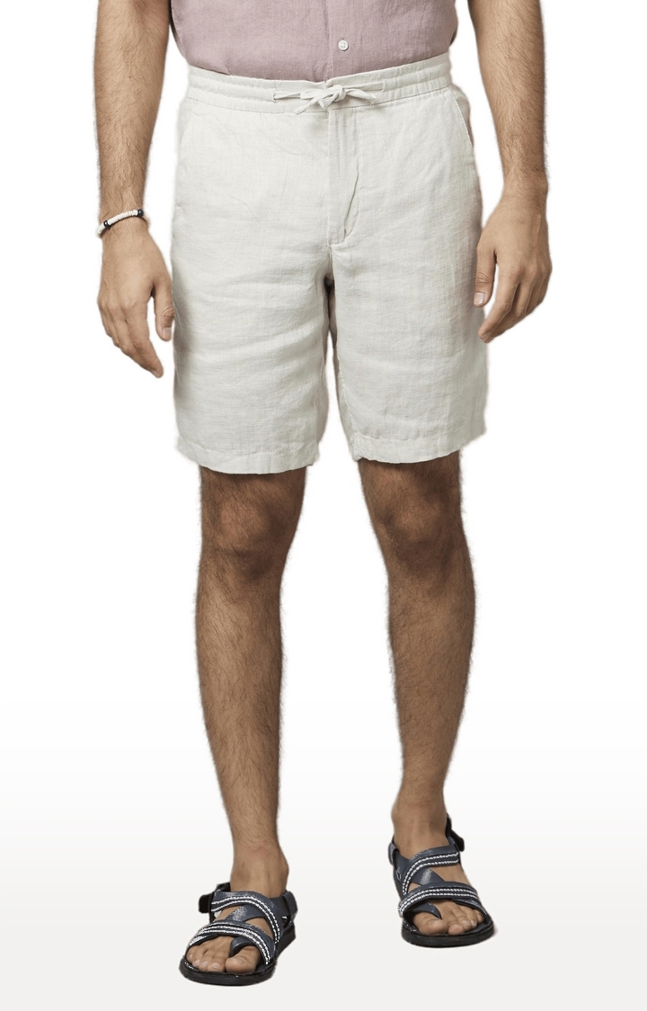 Men's White Linen Solid Shorts