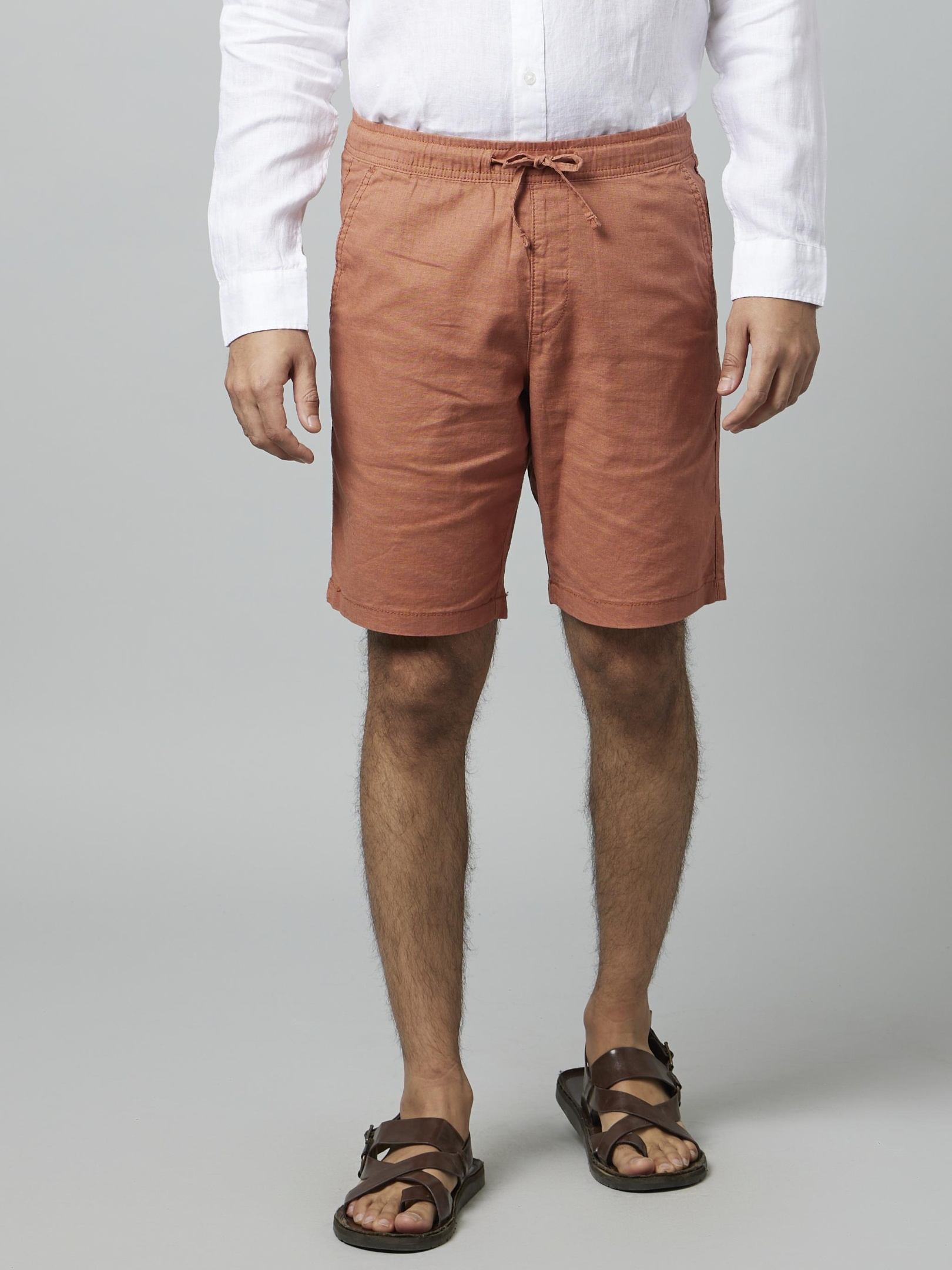 Men's Brown Cotton Blend Solid Shorts