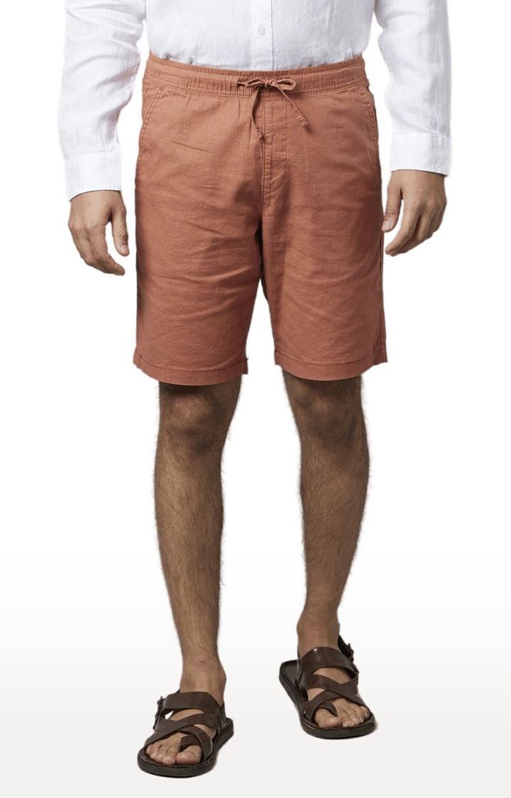 Men's Brown Cotton Blend Solid Shorts