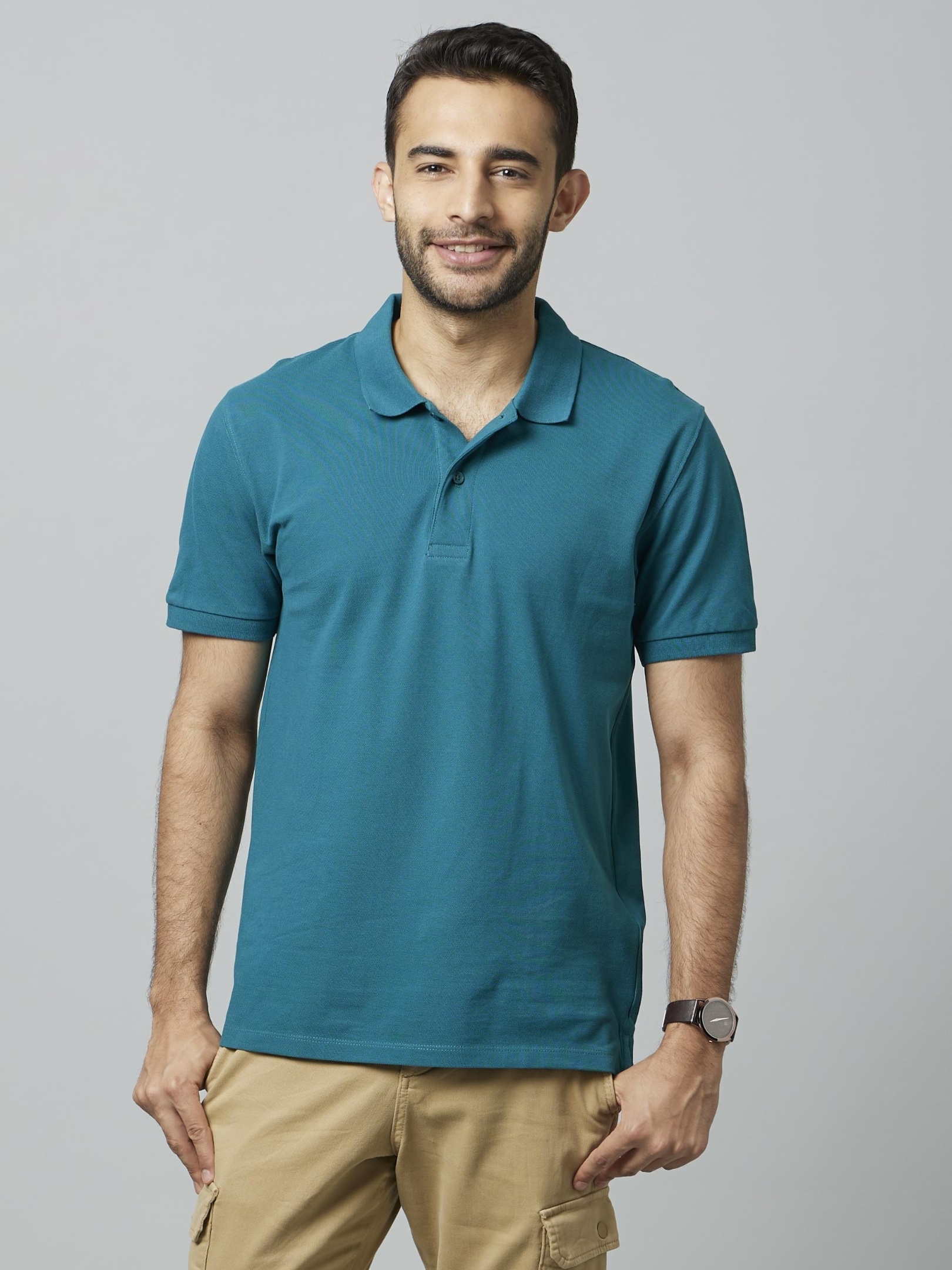 Celio Solid Teal Short Sleeves Polo