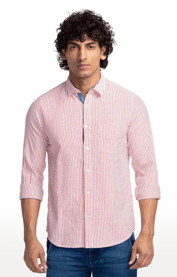 Globus Red Striped Regular Fit Casual Shirt