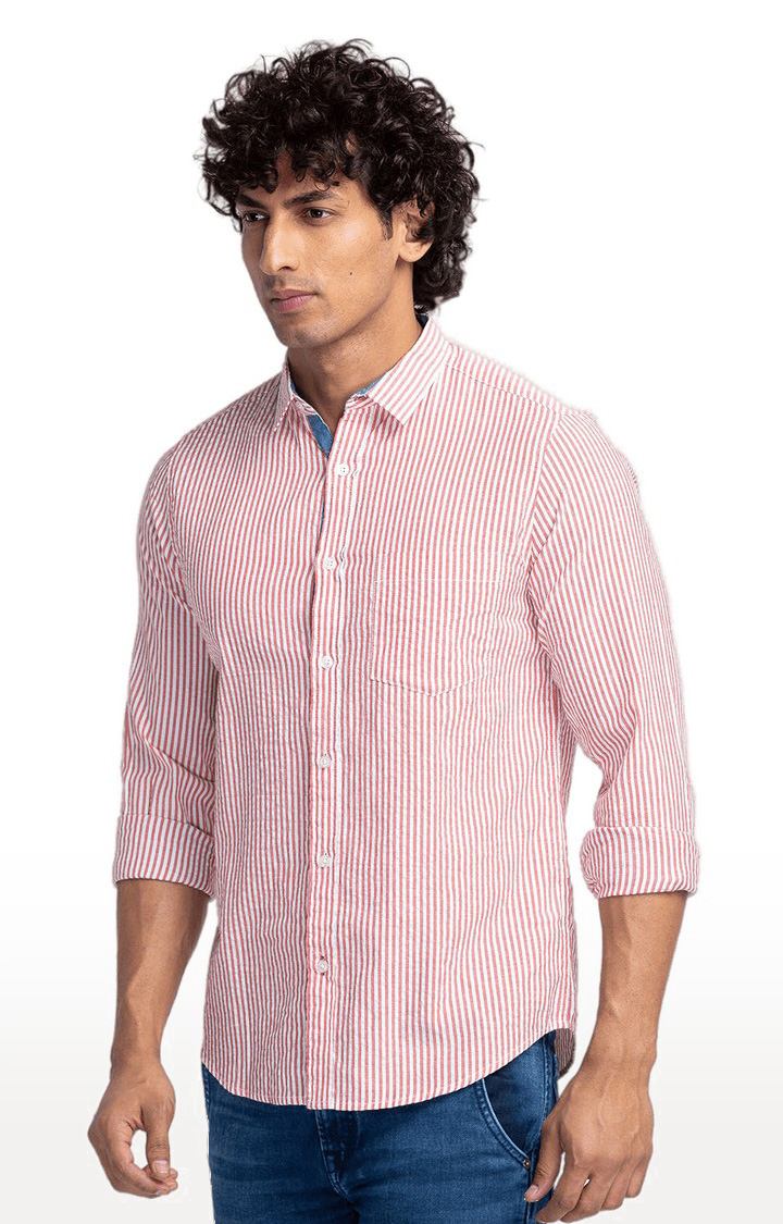 Globus Red Striped Regular Fit Casual Shirt