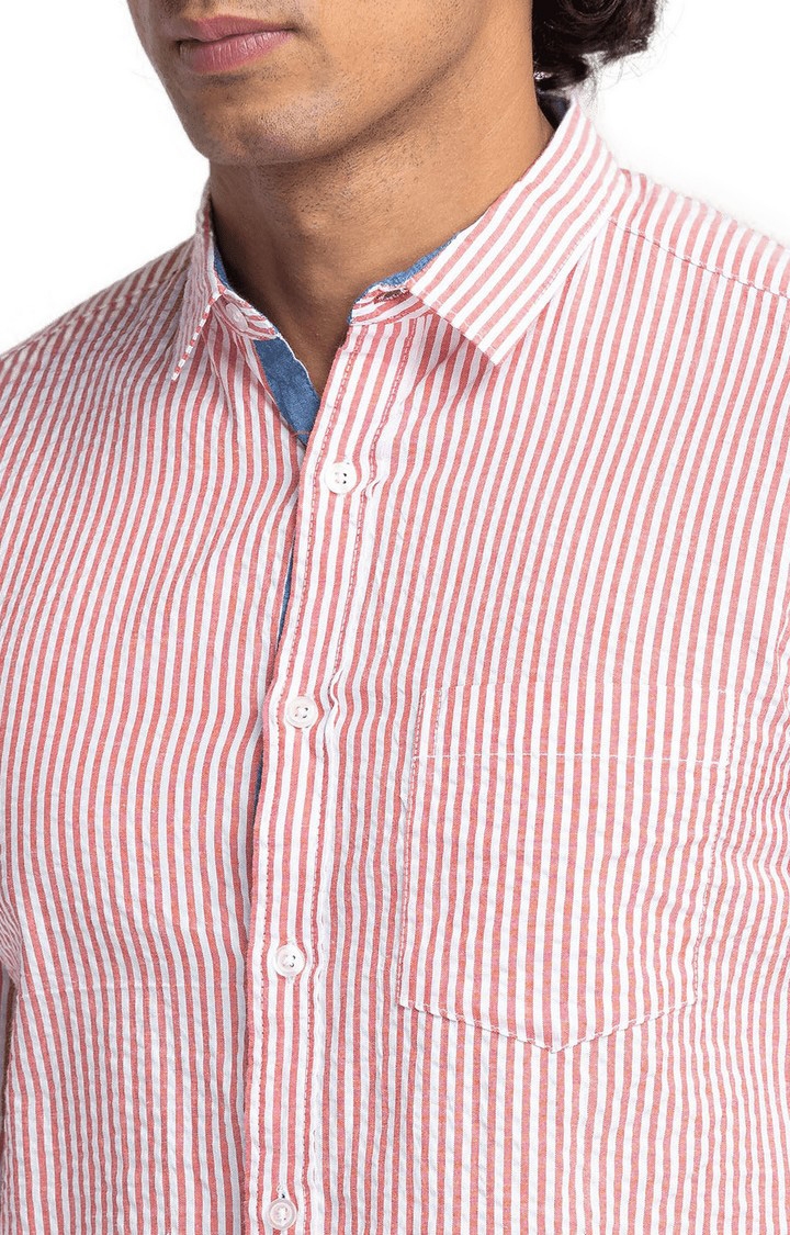 Globus Red Striped Regular Fit Casual Shirt
