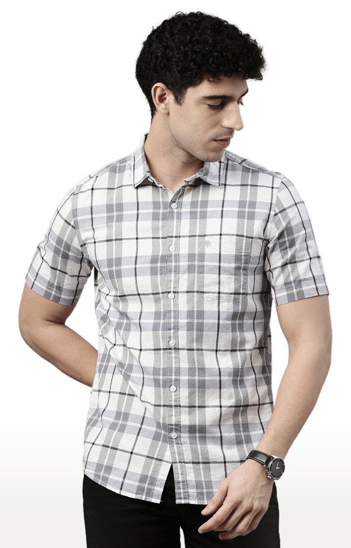 Chennis | Men's Grey Cotton Checked Casual Shirt