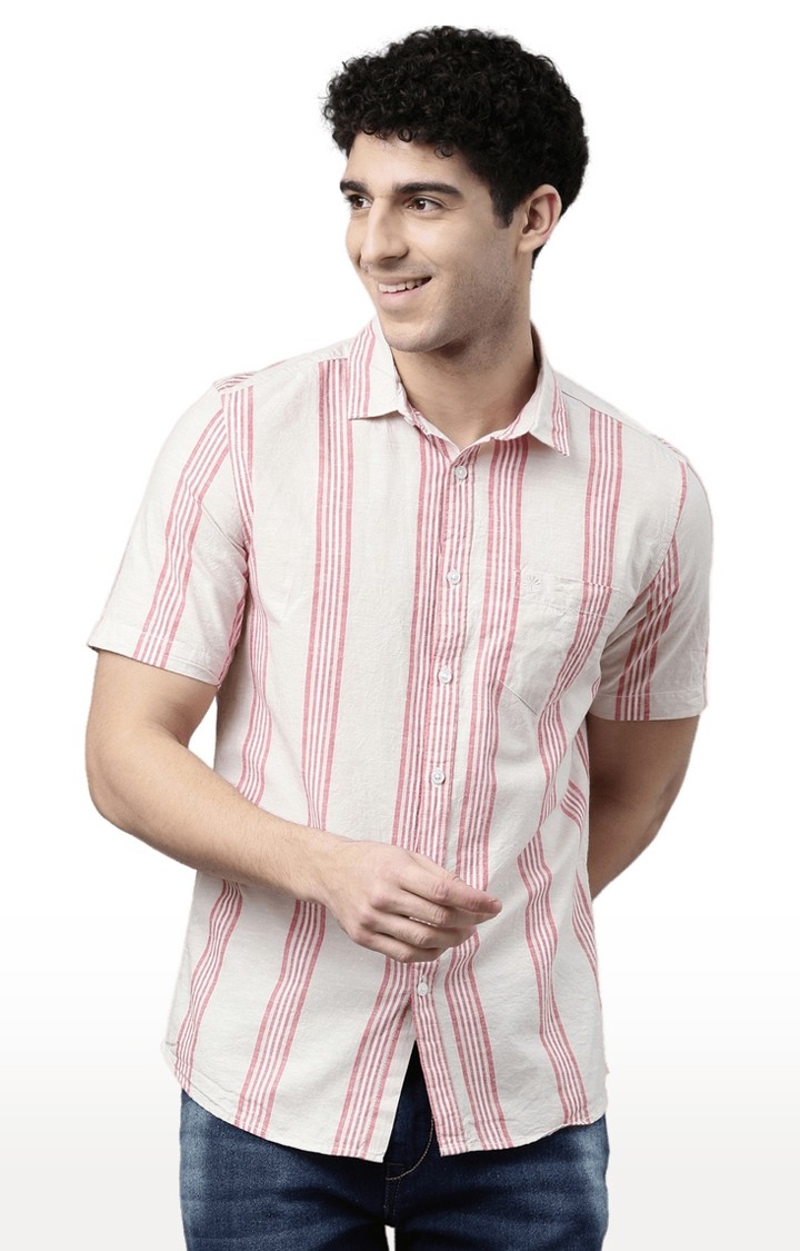Men's Pink Cotton Striped Casual Shirt