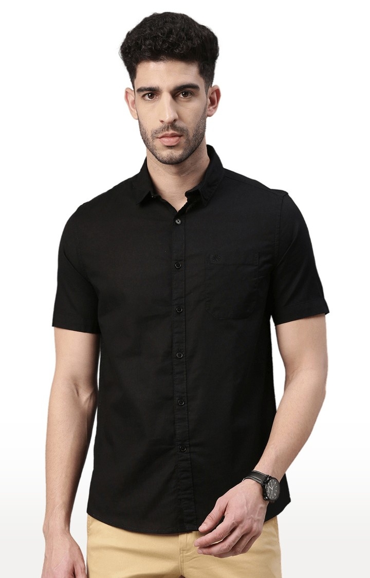 Chennis | Men's Black Cotton Solid Casual Shirt