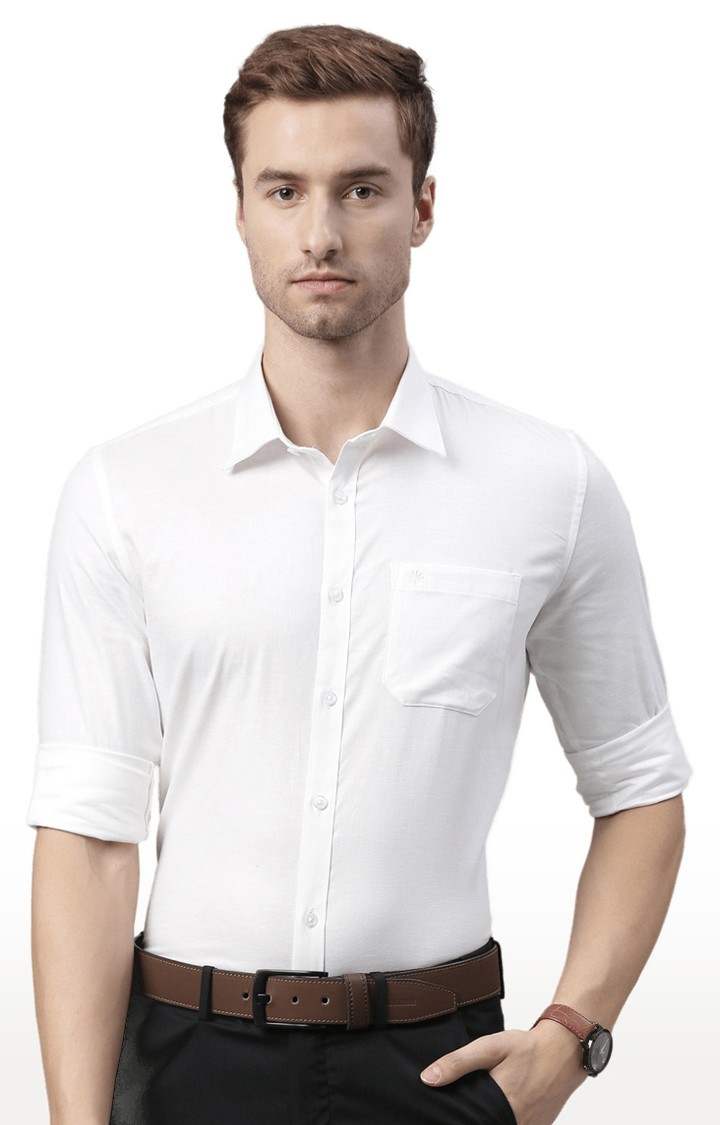 Men's White Cotton Solid Formal Shirt