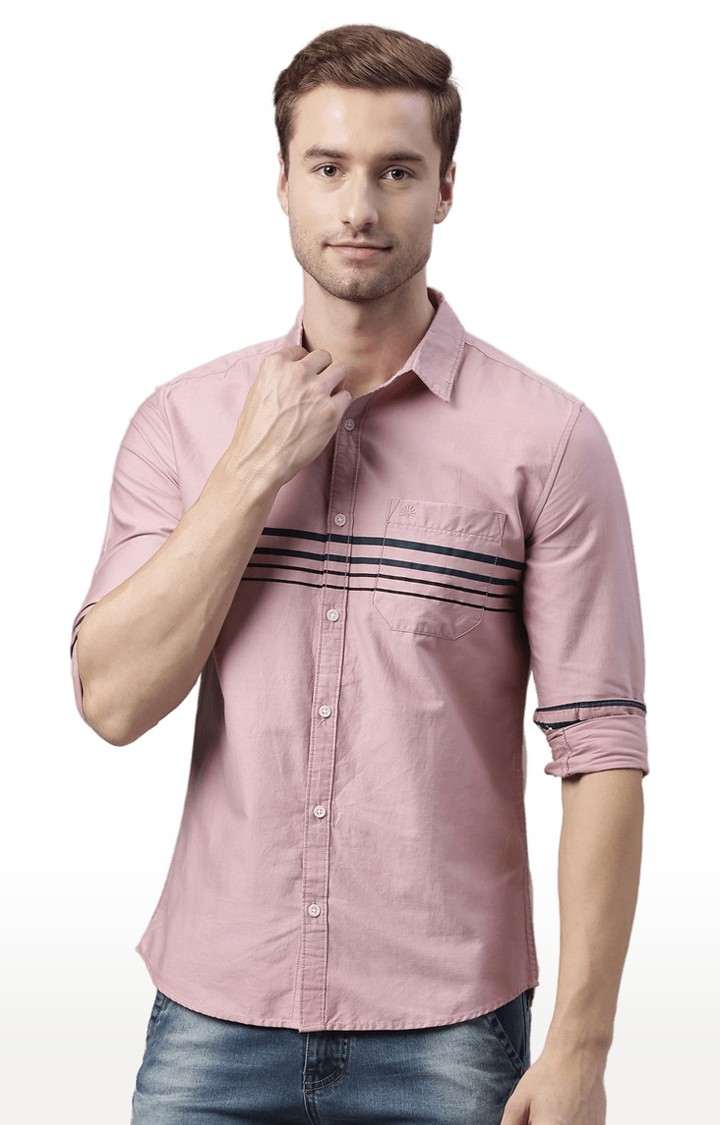 Men's Pink Cotton Striped Casual Shirt