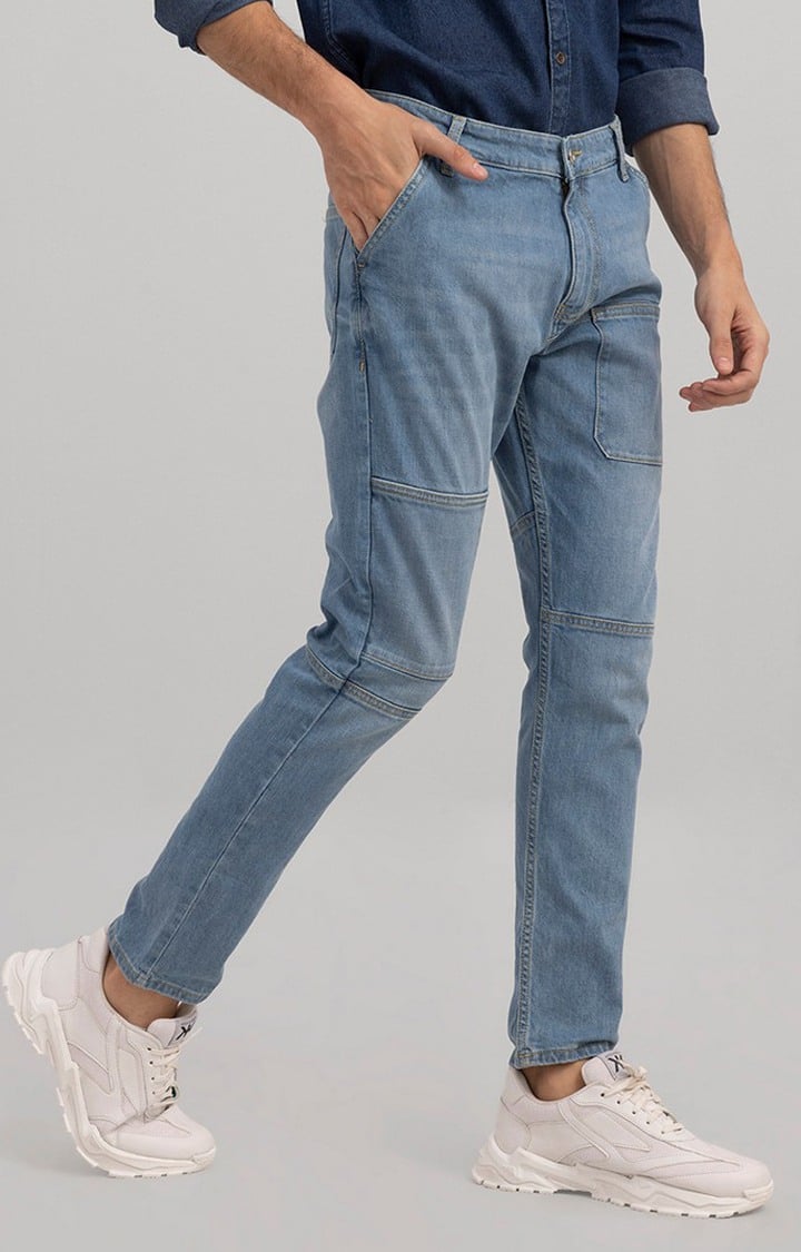 Men's Blue Cotton Solid Regular Jeans