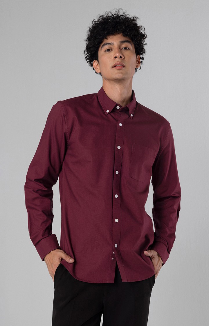 SNITCH | Men's Maroon Cotton Solid Casual Shirt