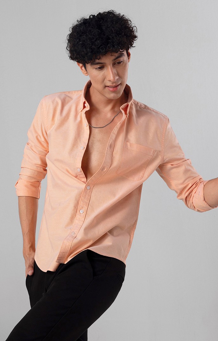 SNITCH | Men's Orange Cotton Solid Casual Shirt