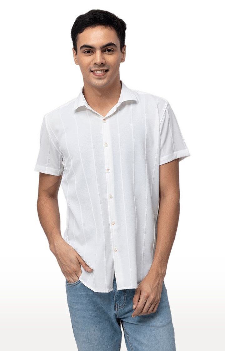 Men's White Cotton Striped Casual Shirt
