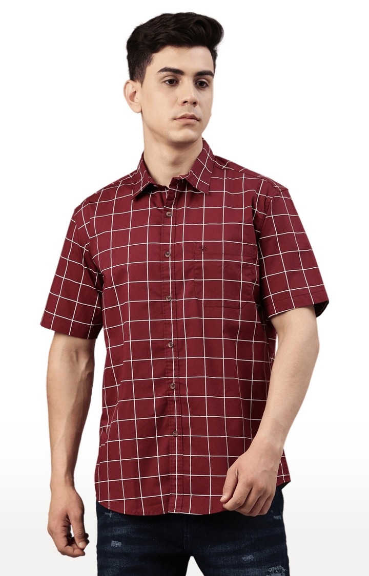 Chennis | Men's Red Cotton Blend Checked Casual Shirt
